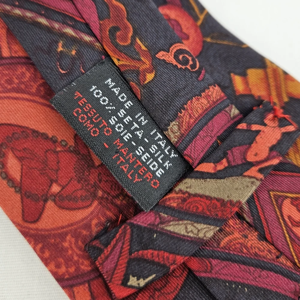Gianfranco Ferré Baroque Abstract Silk Tie Red Black Gold Made in Italy